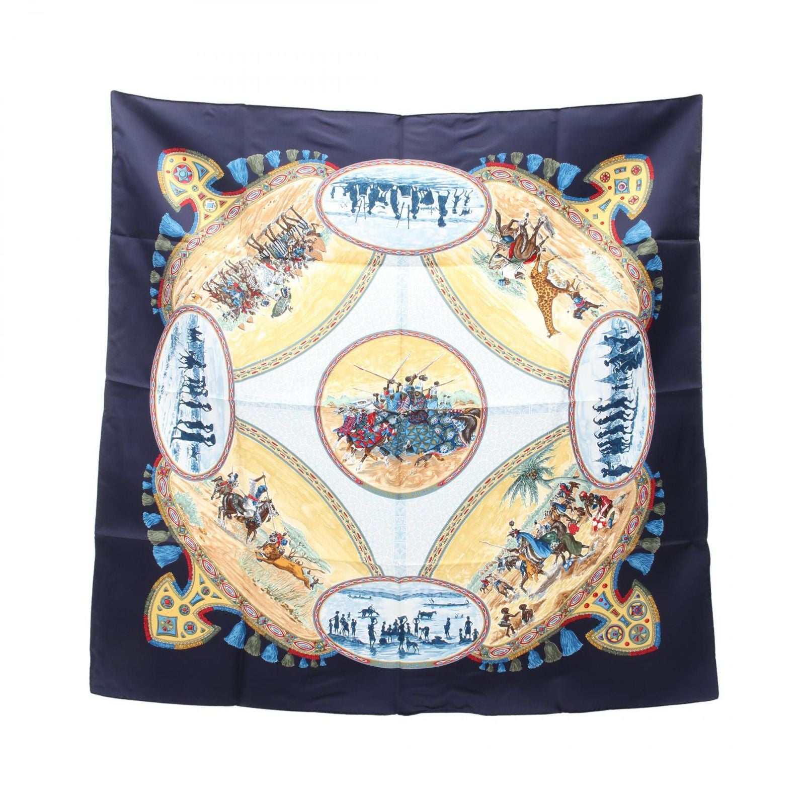 Hermes Scarf Carre 90 Cavaliers Peuls Navy Silk