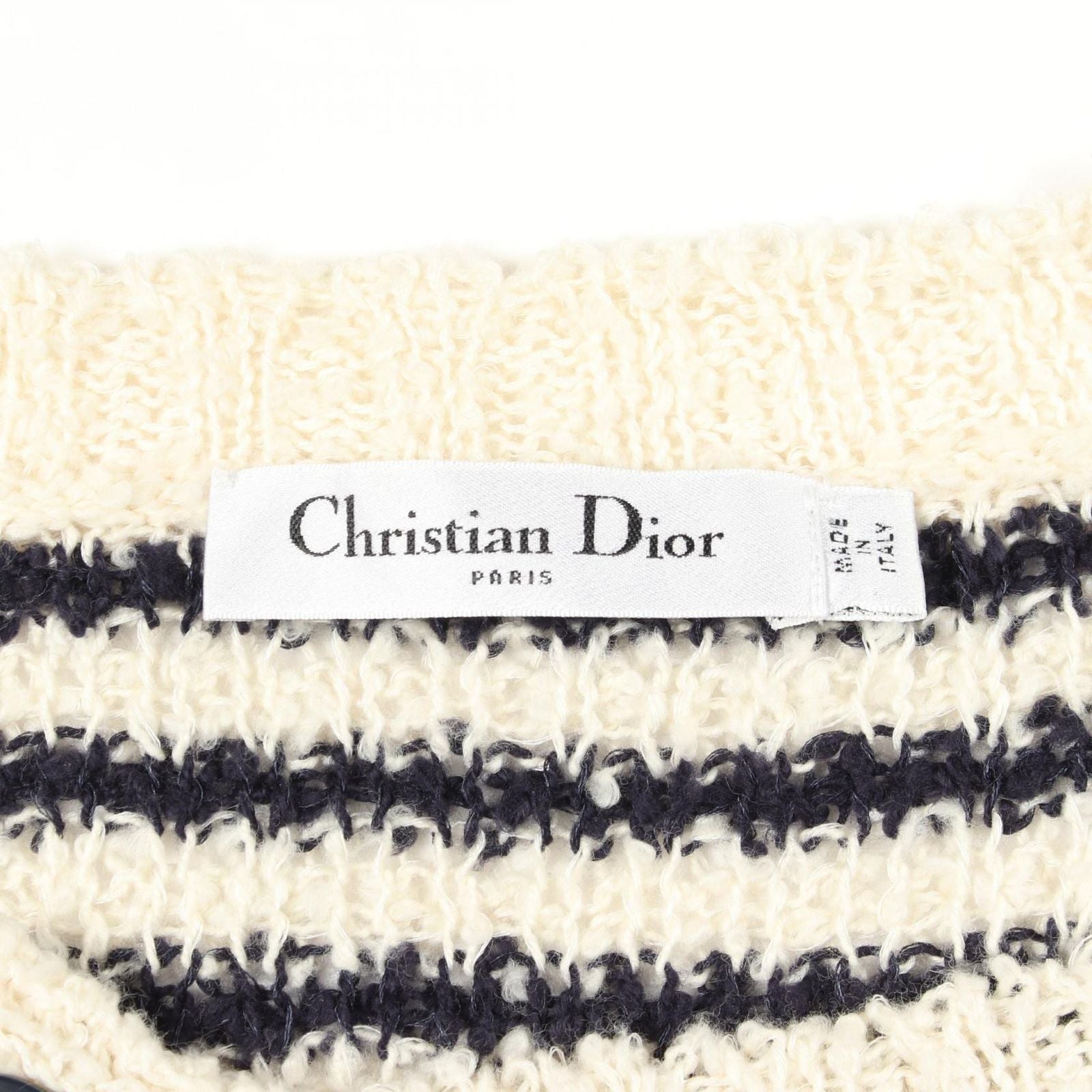 Dior Knit Mariner Marine Border Short Sleeve Ivory Cotton Silk Sweater — view 3