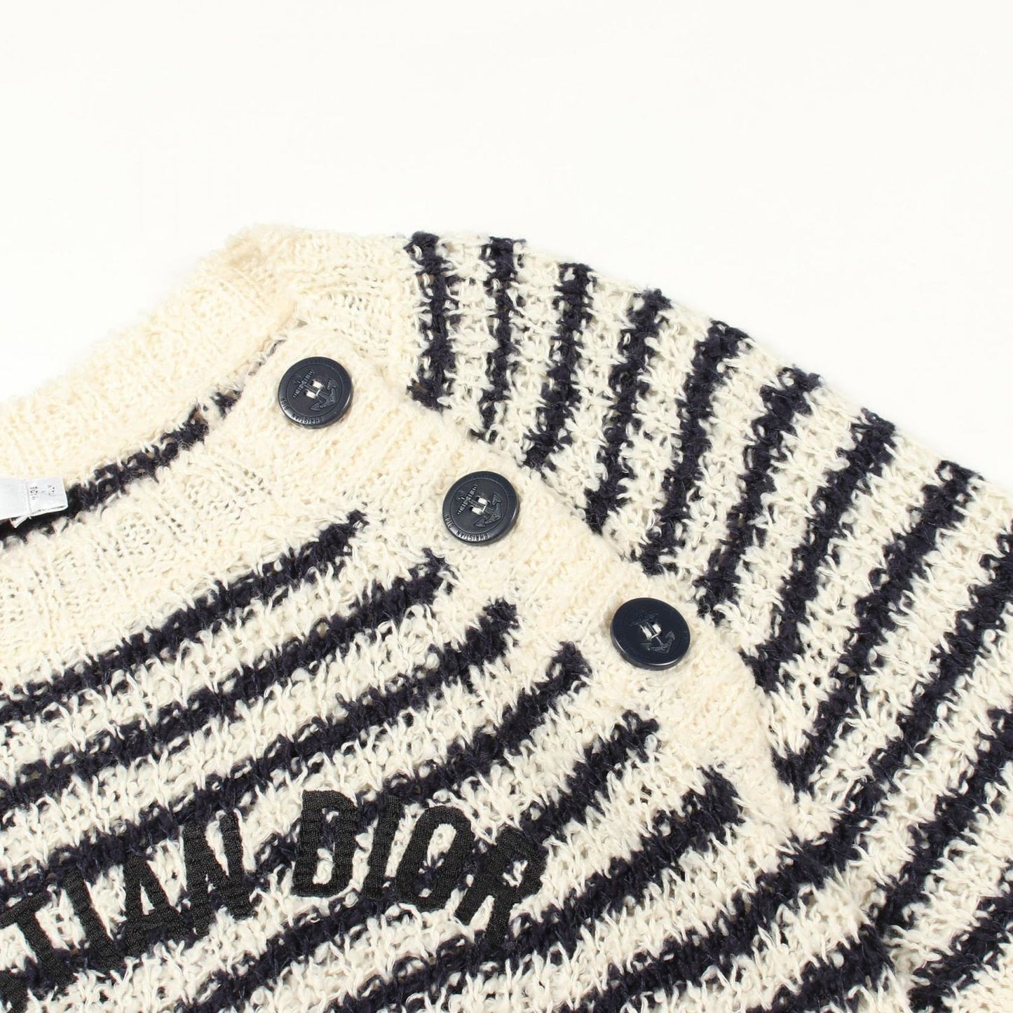 Dior Knit Mariner Marine Border Short Sleeve Ivory Cotton Silk Sweater — view 7
