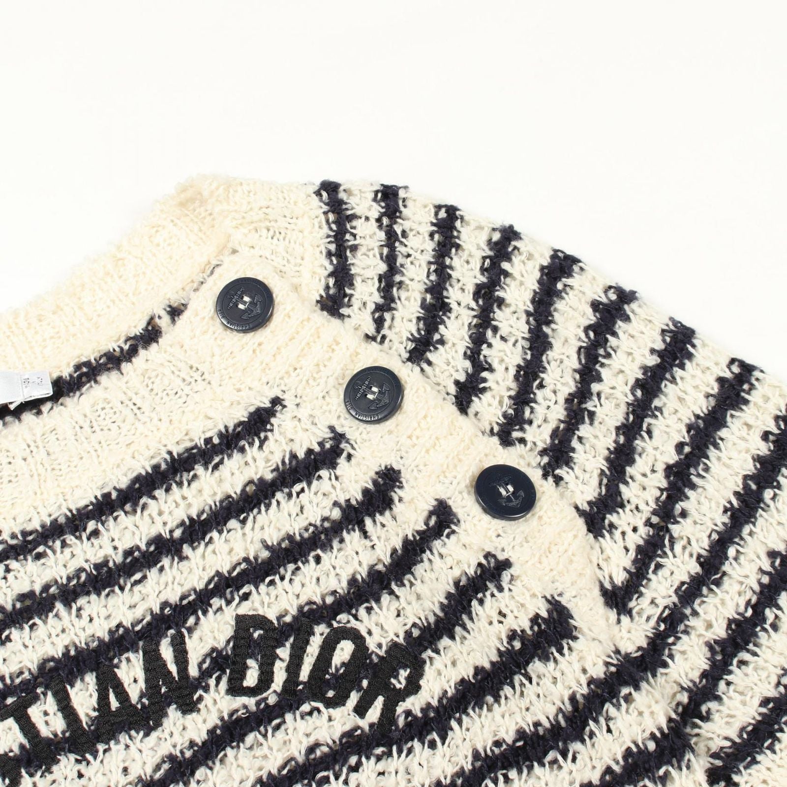Dior Knit Mariner Marine Border Short Sleeve Ivory Cotton Silk Sweater — view 7