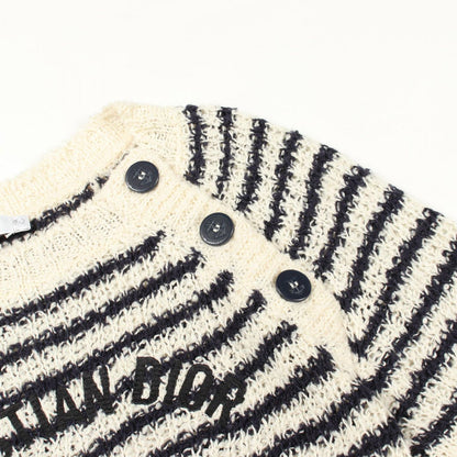 Dior Knit Mariner Marine Border Short Sleeve Ivory Cotton Silk Sweater — view 7