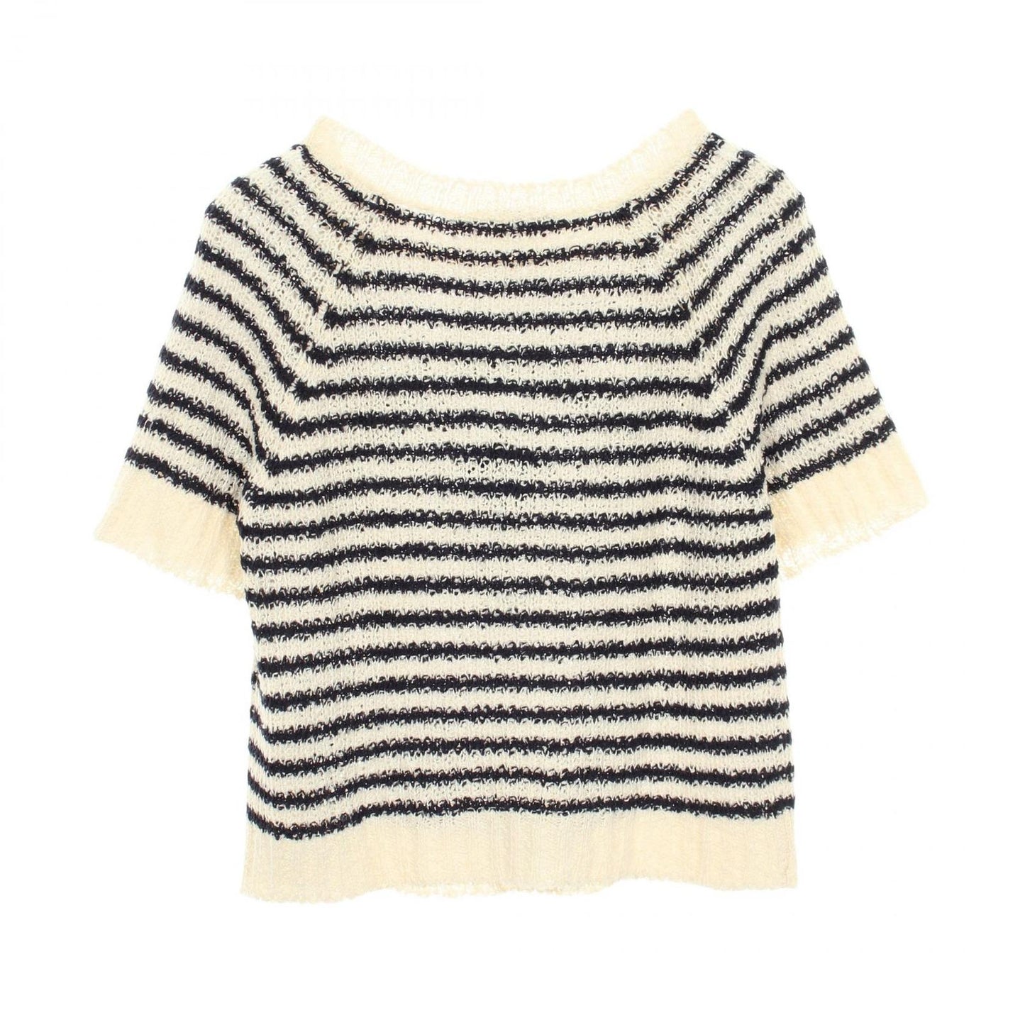 Dior Knit Mariner Marine Border Short Sleeve Ivory Cotton Silk Sweater — view 2