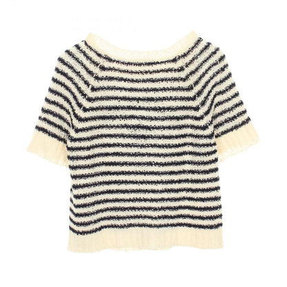 Dior Knit Mariner Marine Border Short Sleeve Ivory Cotton Silk Sweater — view 2