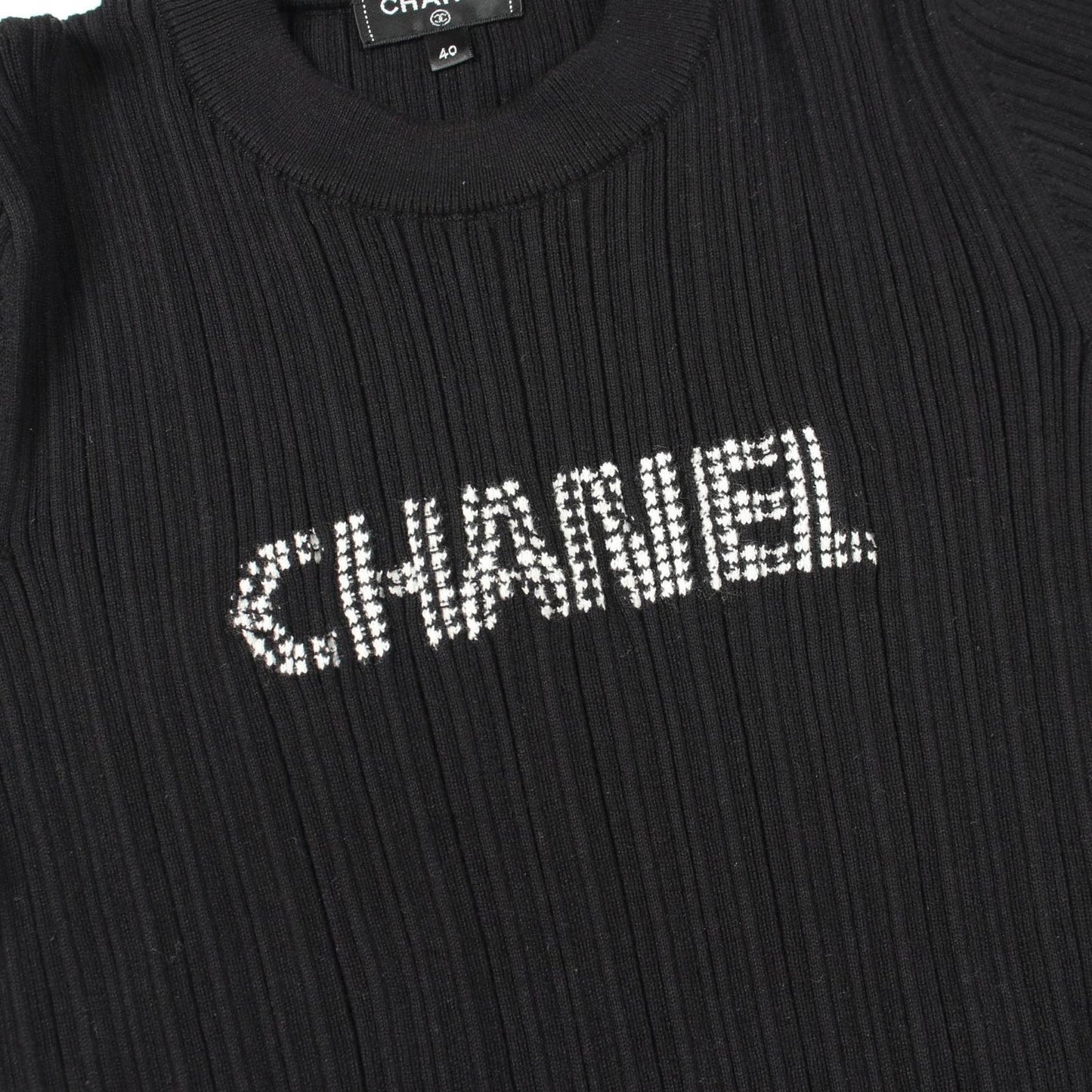 Chanel Top Logo Short Sleeve Black Cotton — view 6