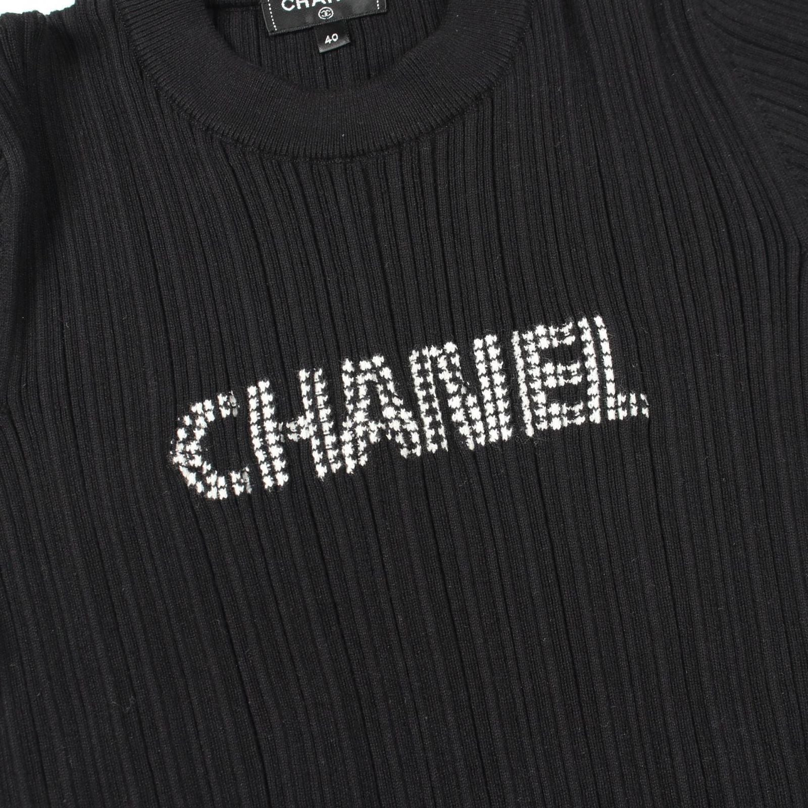 Chanel Top Logo Short Sleeve Black Cotton — view 6