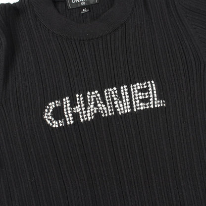 Chanel Top Logo Short Sleeve Black Cotton — view 6