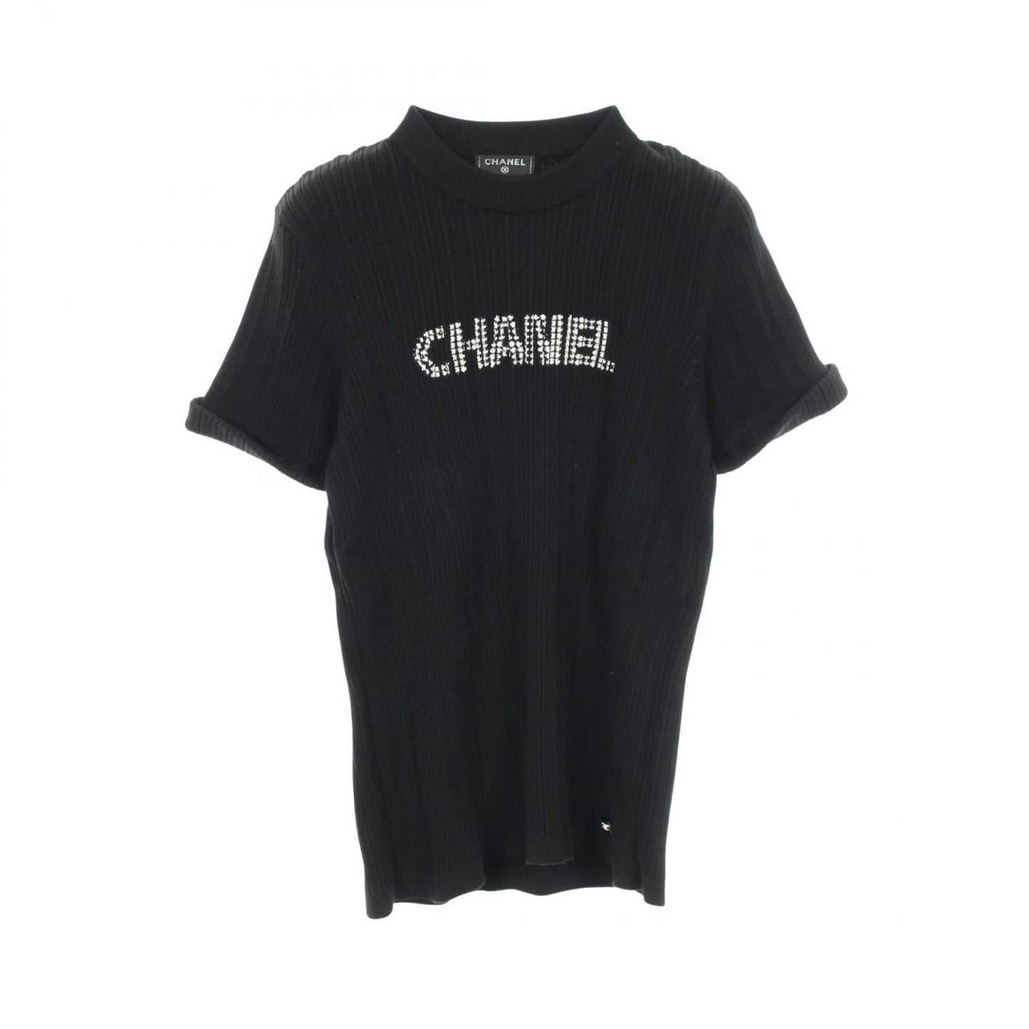 Chanel Top Logo Short Sleeve Black Cotton
