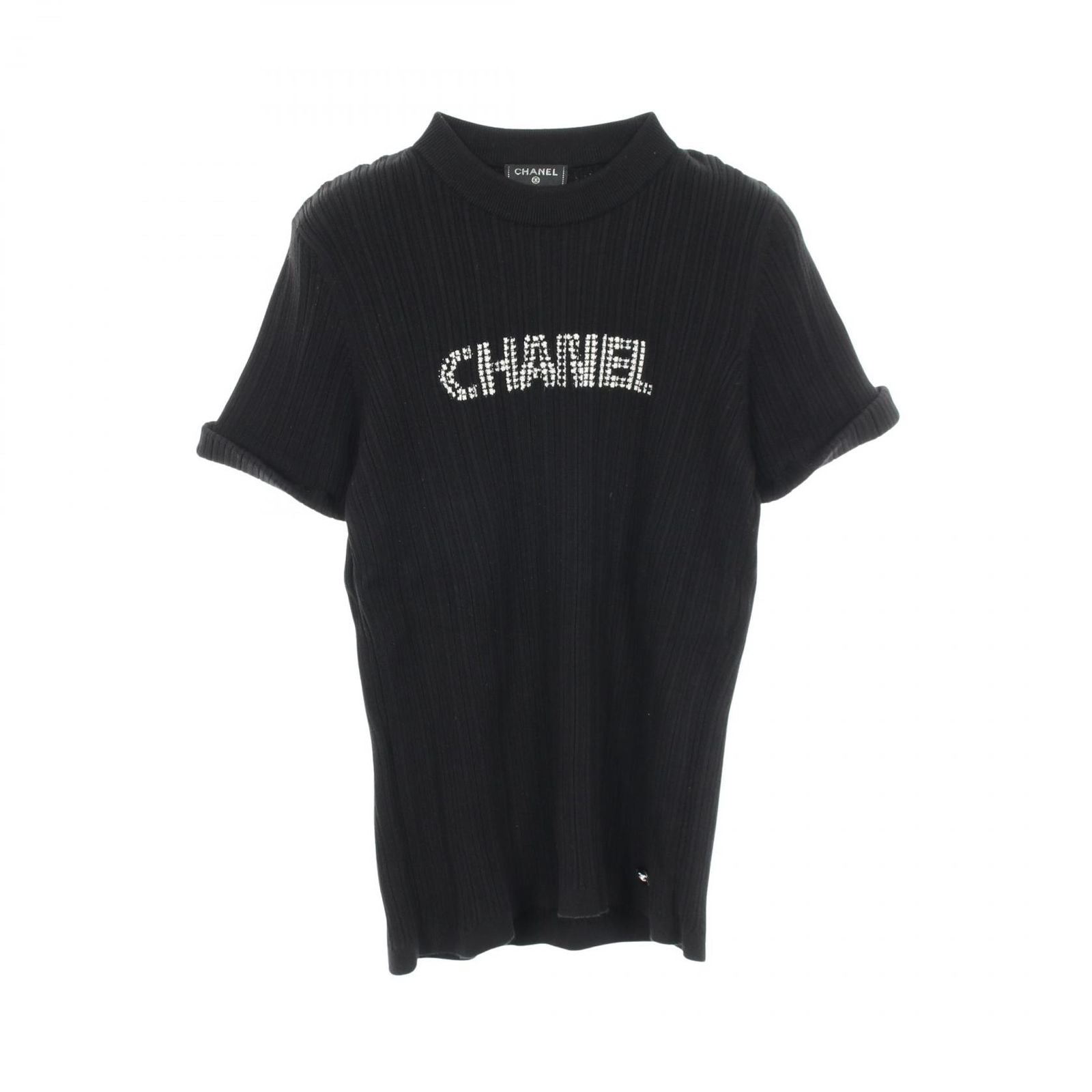 Chanel Top Logo Short Sleeve Black Cotton