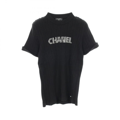 Chanel Top Logo Short Sleeve Black Cotton