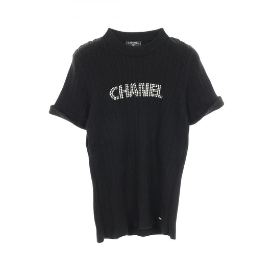 Chanel Top Logo Short Sleeve Black Cotton