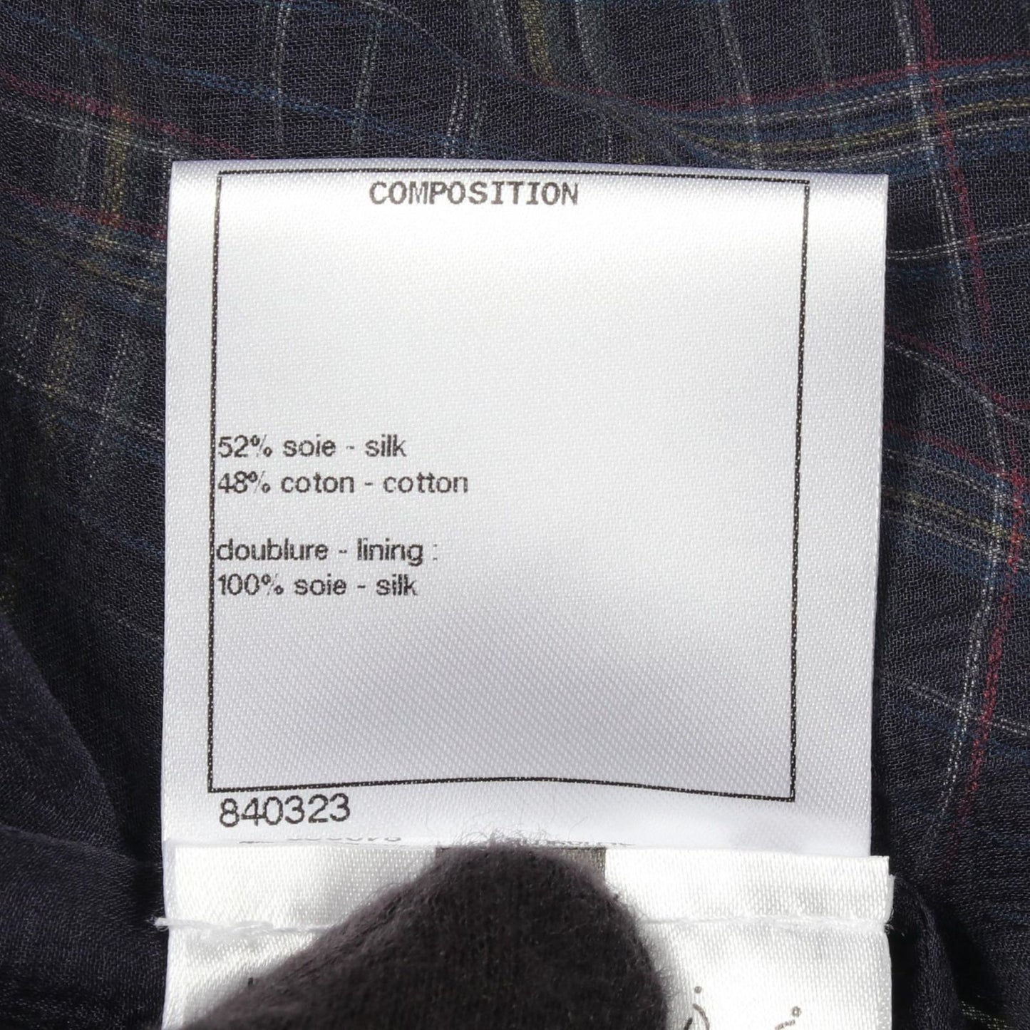 Chanel Blouse CC Logo Button Check Navy Silk — view 4