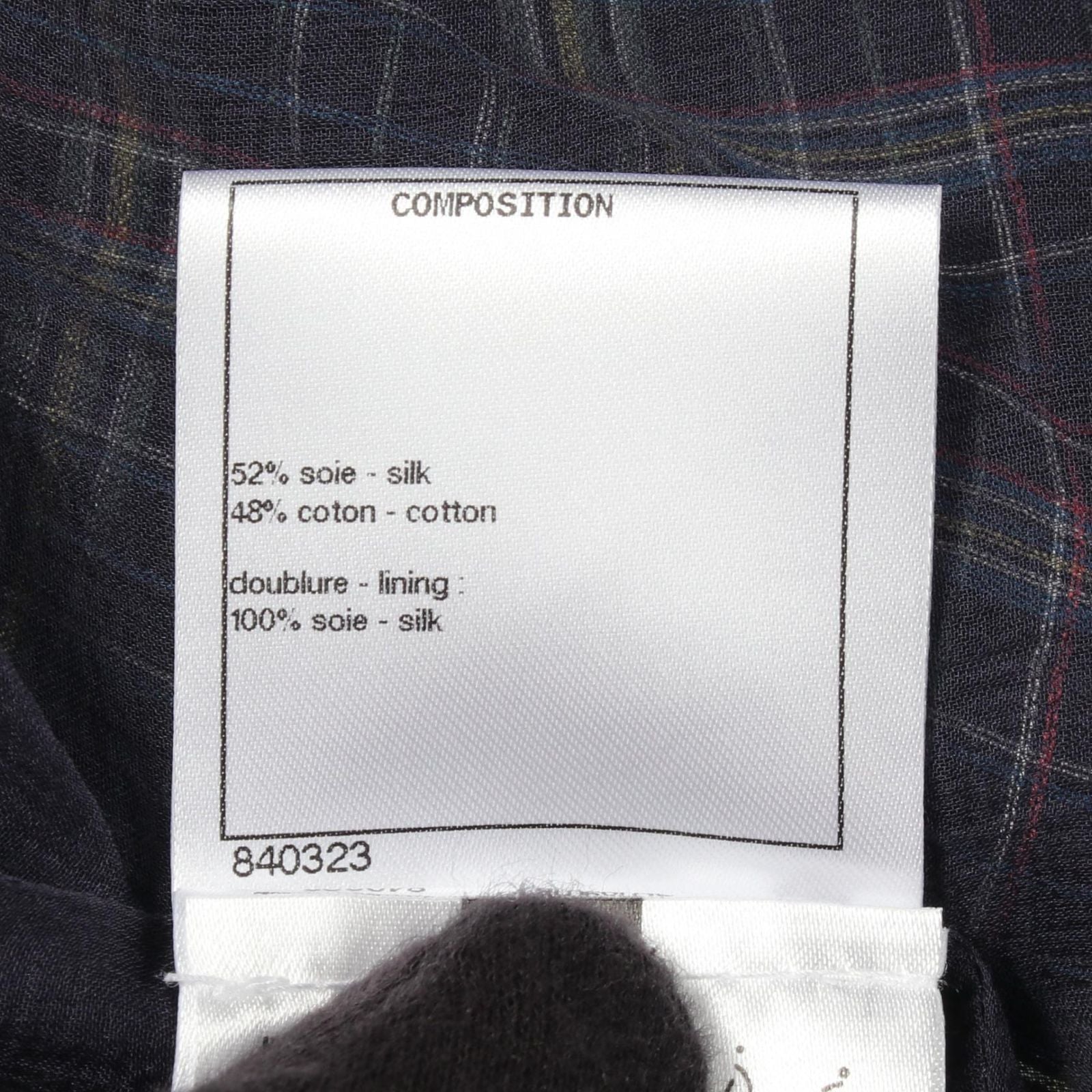 Chanel Blouse CC Logo Button Check Navy Silk — view 4