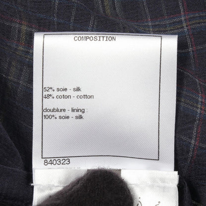 Chanel Blouse CC Logo Button Check Navy Silk — view 4