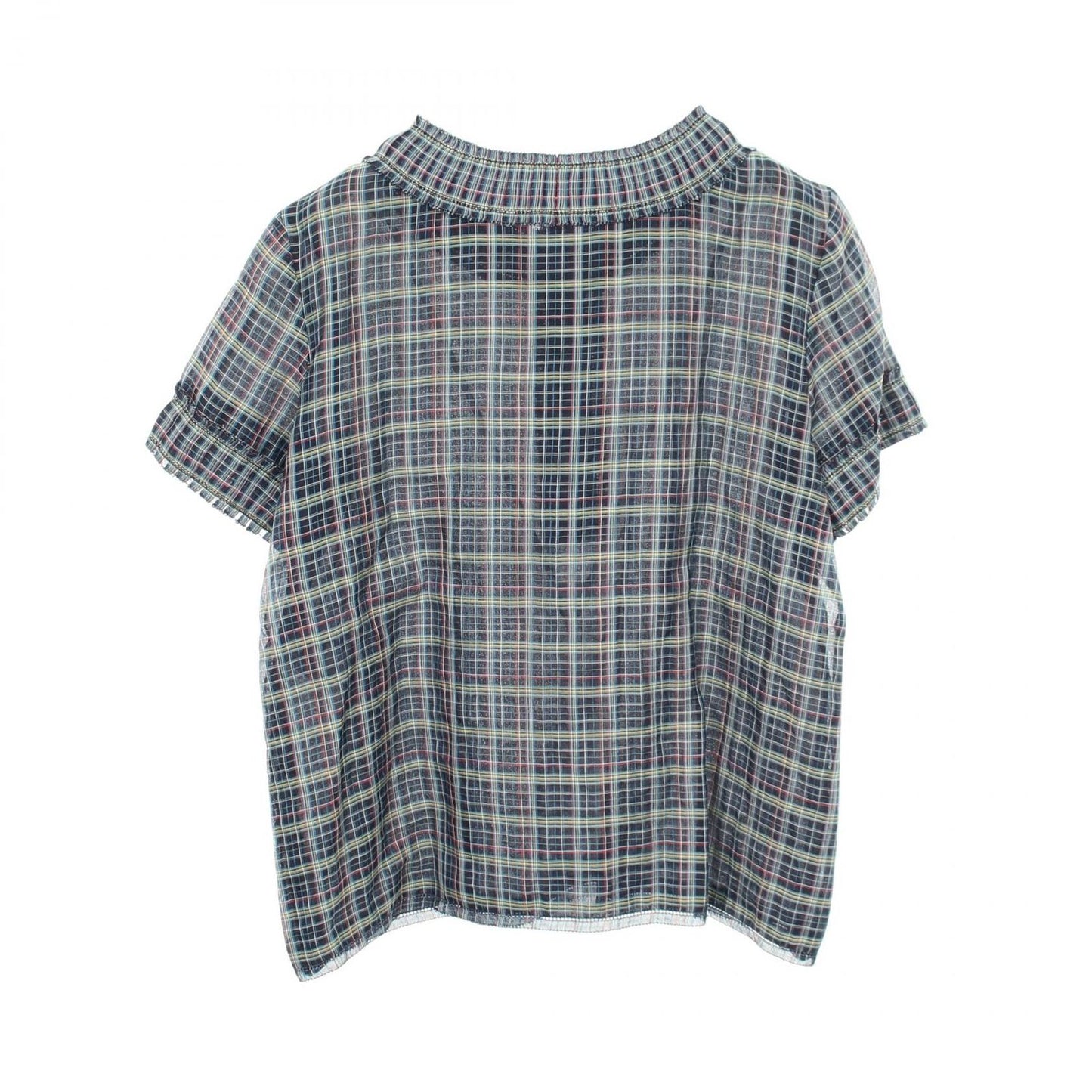 Chanel Blouse CC Logo Button Check Navy Silk — view 2