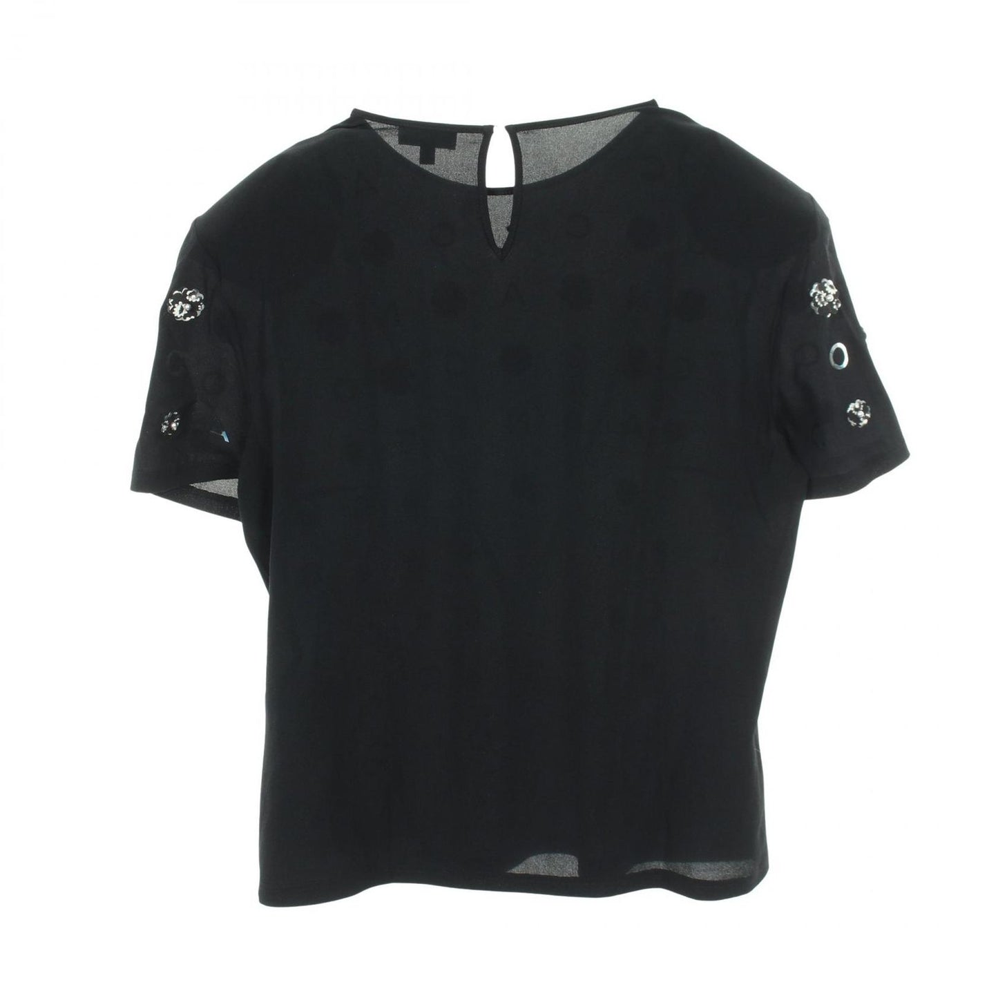 Chanel Top Camellia Icon Pearl Short Sleeve Black Silk — view 2