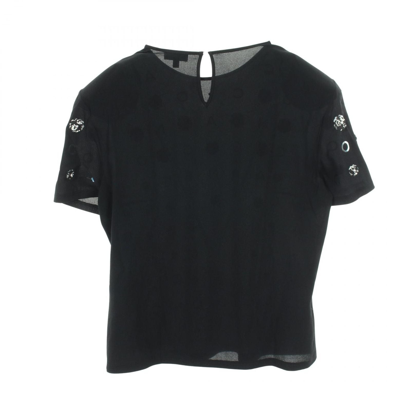 Chanel Top Camellia Icon Pearl Short Sleeve Black Silk — view 2