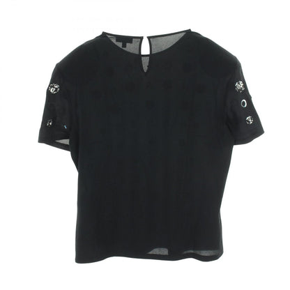 Chanel Top Camellia Icon Pearl Short Sleeve Black Silk — view 2