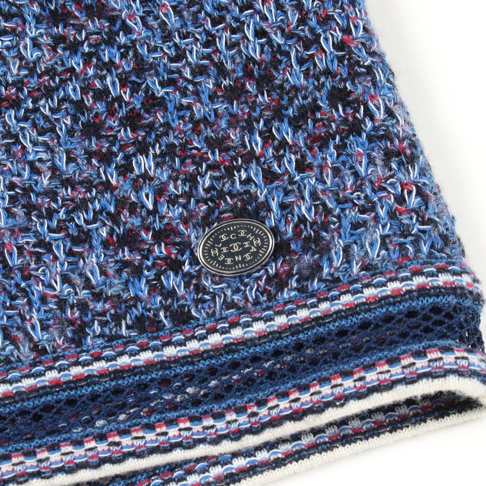 Chanel Knit Lace Trim Neck Short Sleeve Blue Cotton Cashmere Sweater — view 8