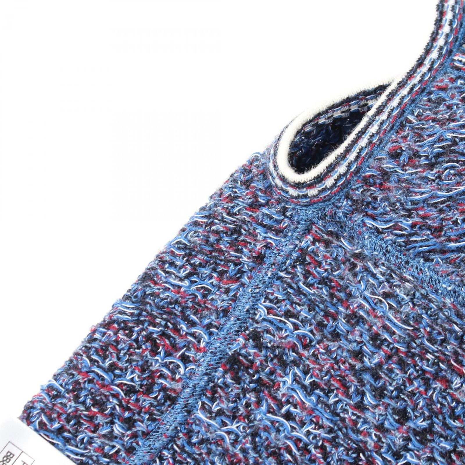Chanel Knit Lace Trim Neck Short Sleeve Blue Cotton Cashmere Sweater — view 7