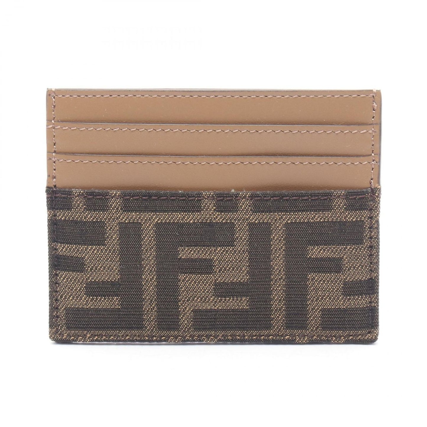 Fendi Card Case Zucca Brown Canvas Leather Baguette
