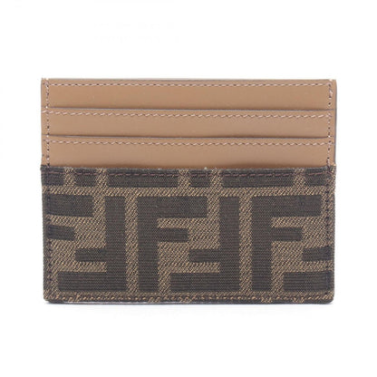 Fendi Card Case Zucca Brown Canvas Leather Baguette