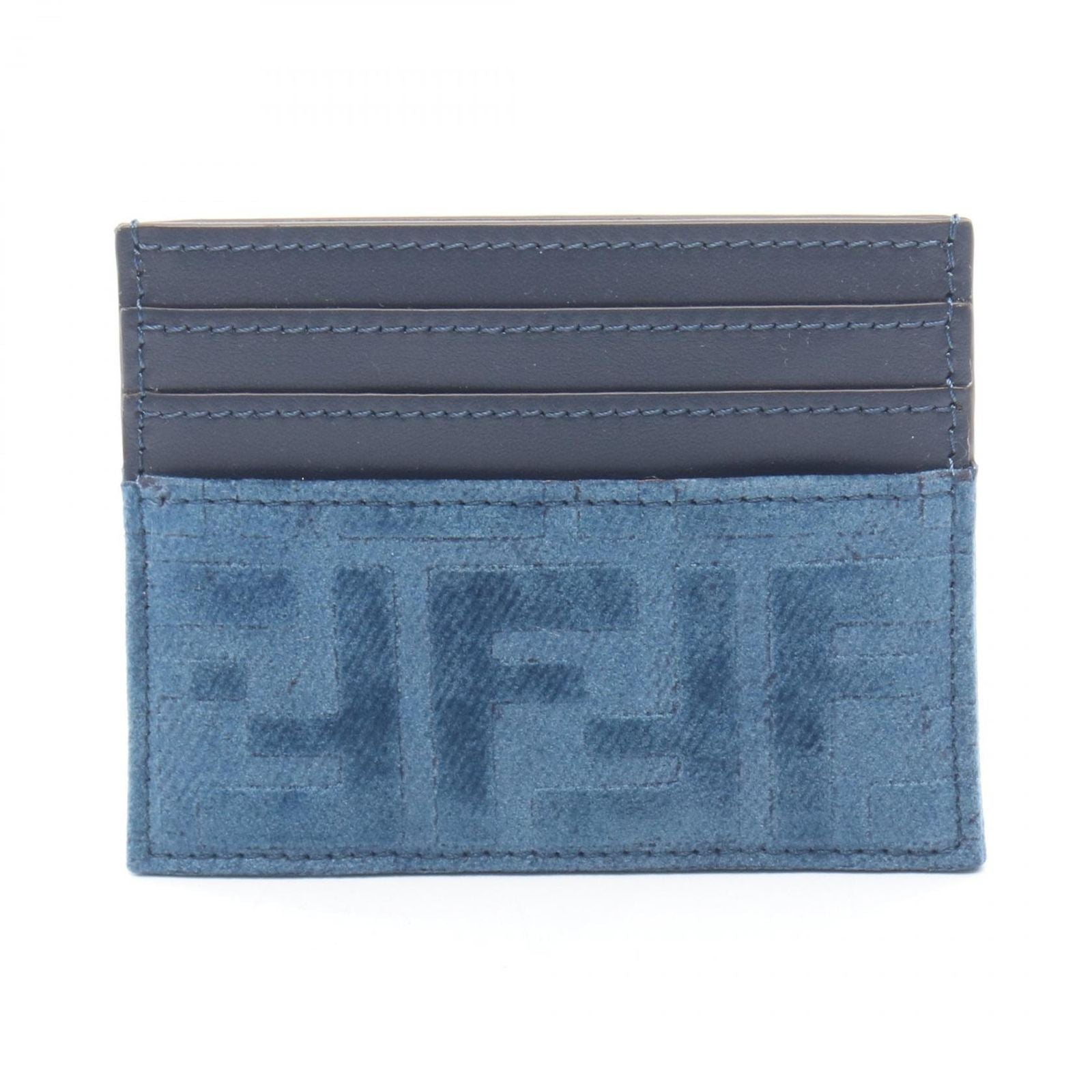Fendi Card Case FF Denim Navy Blue Fabric Leather