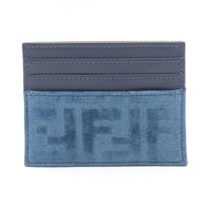 Fendi Card Case FF Denim Navy Blue Fabric Leather