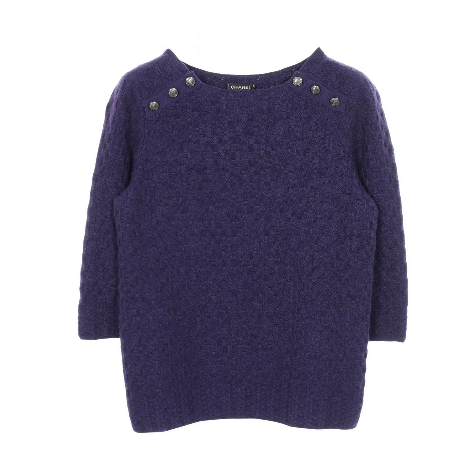 Chanel Knit Anchor Button Purple Cashmere Silk Sweater