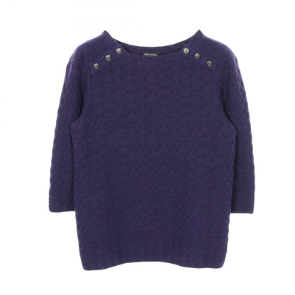 Chanel Knit Anchor Button Purple Cashmere Silk Sweater