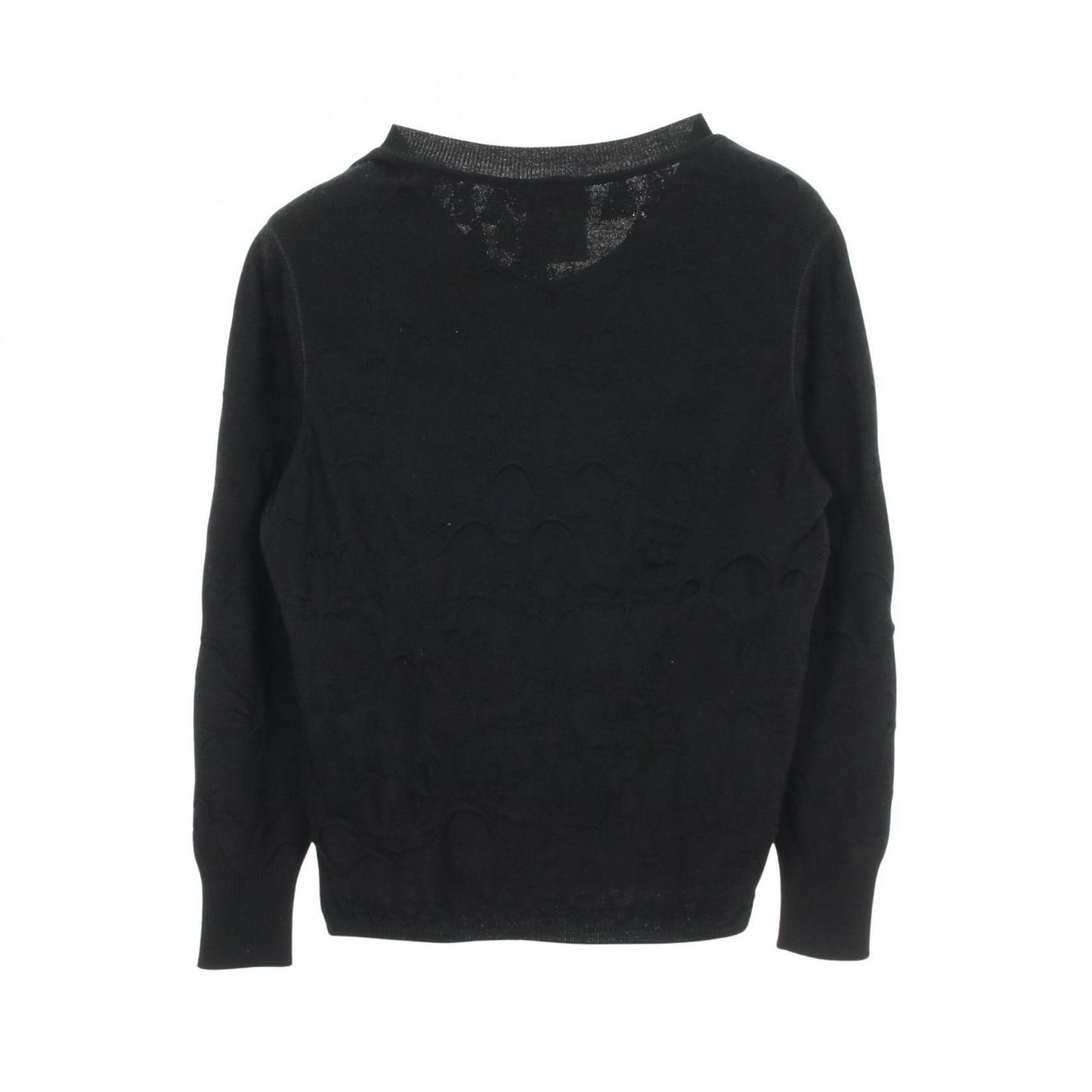 Chanel Cardigan CC Logo Button Frill Black Wool — view 2