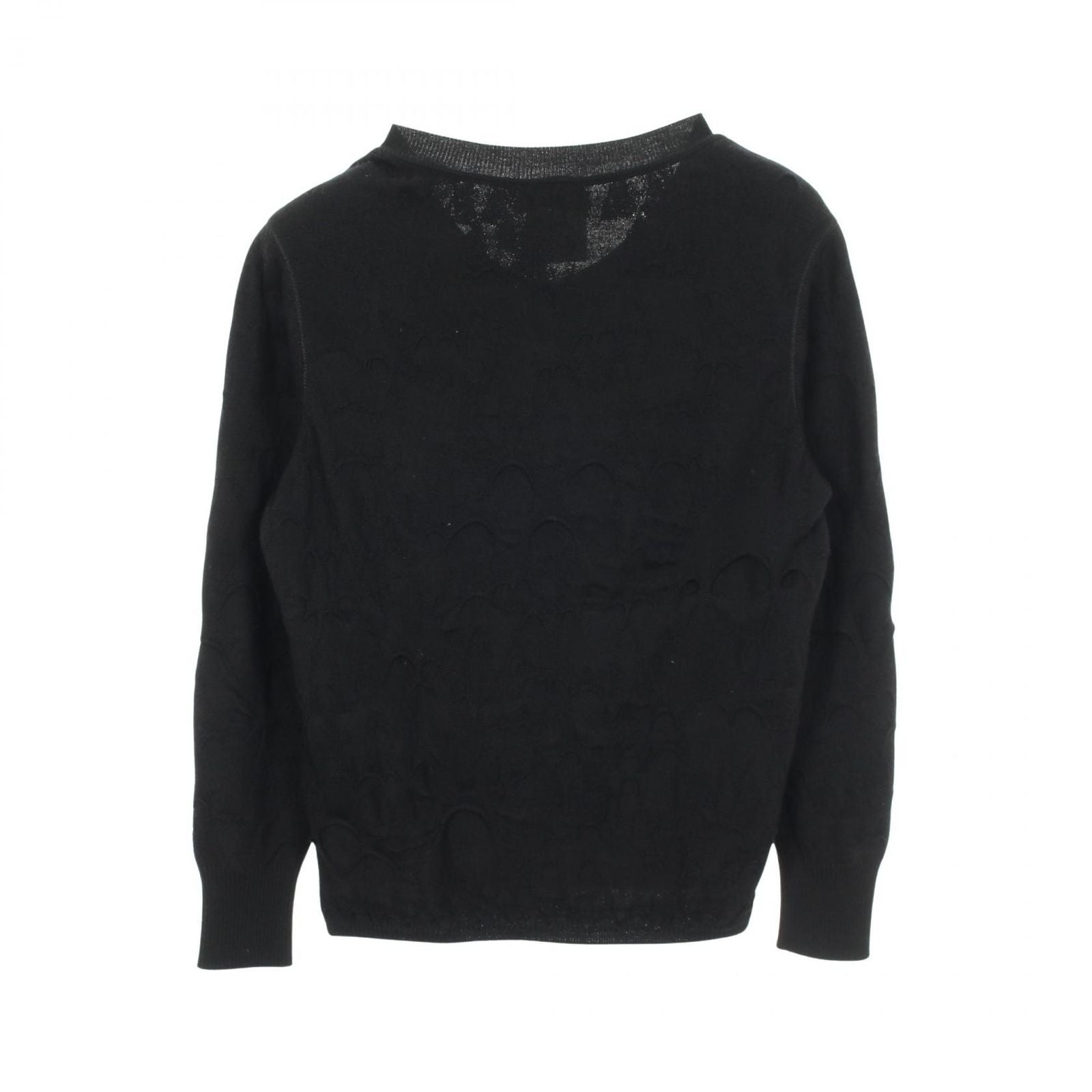 Chanel Cardigan CC Logo Button Frill Black Wool — view 2