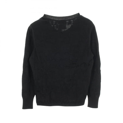 Chanel Cardigan CC Logo Button Frill Black Wool — view 2