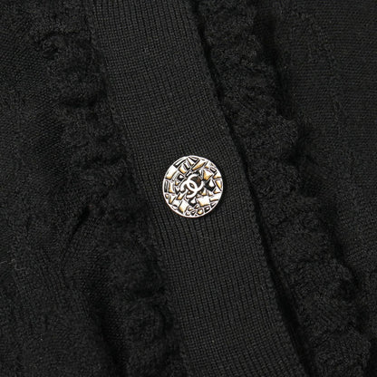 Chanel Cardigan CC Logo Button Frill Black Wool — view 6
