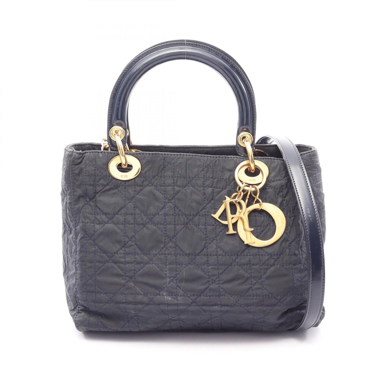 Dior Handbag Lady Cannage 2-Way Black Nylon Patent Tote