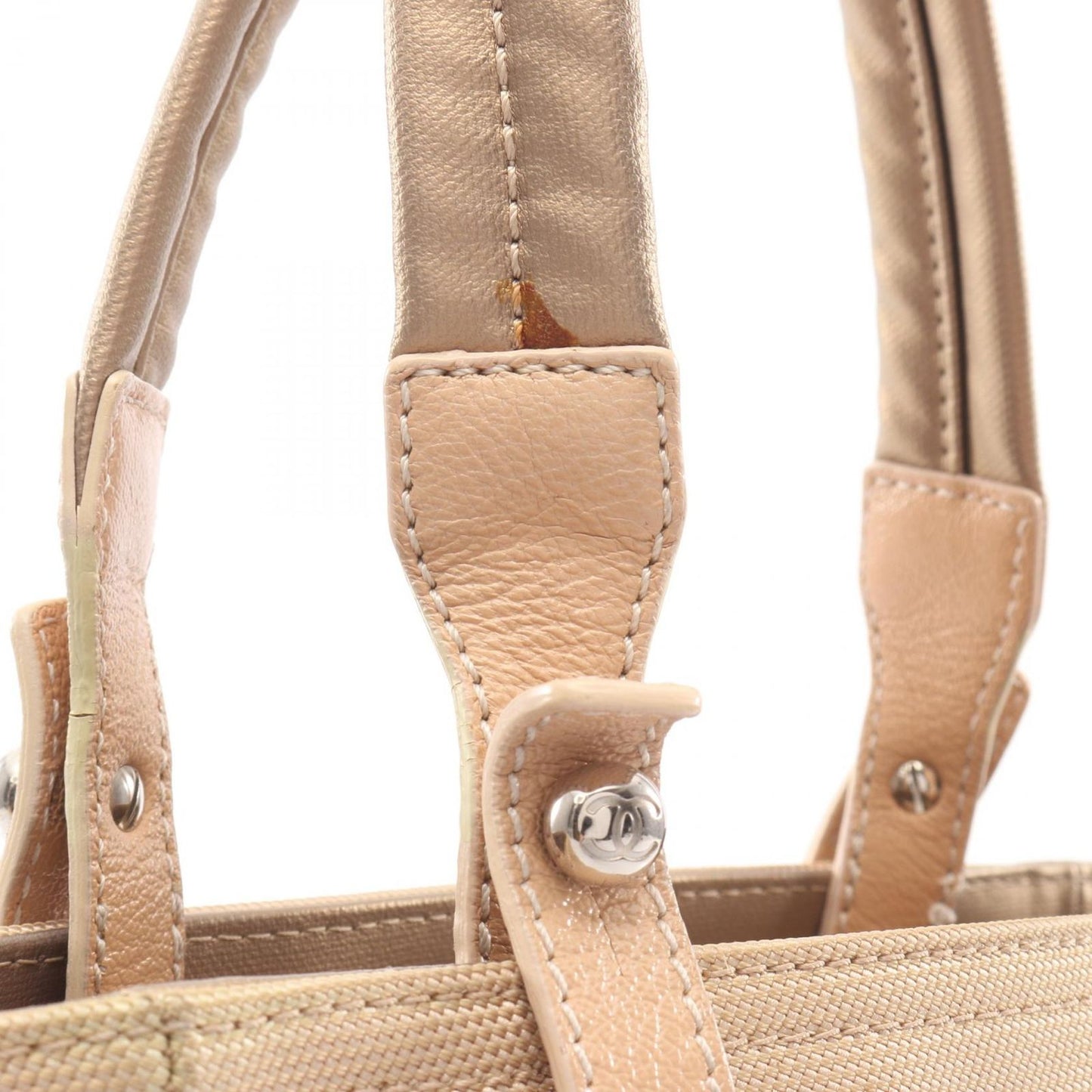 Chanel Tote Paris Biarritz PM Gold Canvas Leather PM — view 7