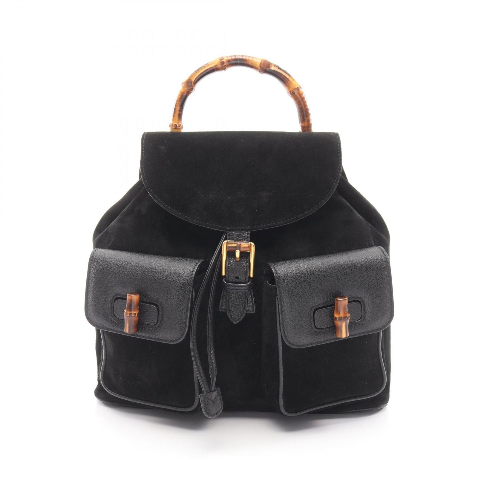 Gucci Backpack Bamboo 003 Black Suede Leather