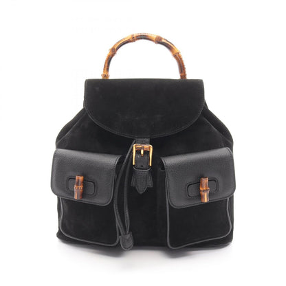 Gucci Backpack Bamboo 003 Black Suede Leather