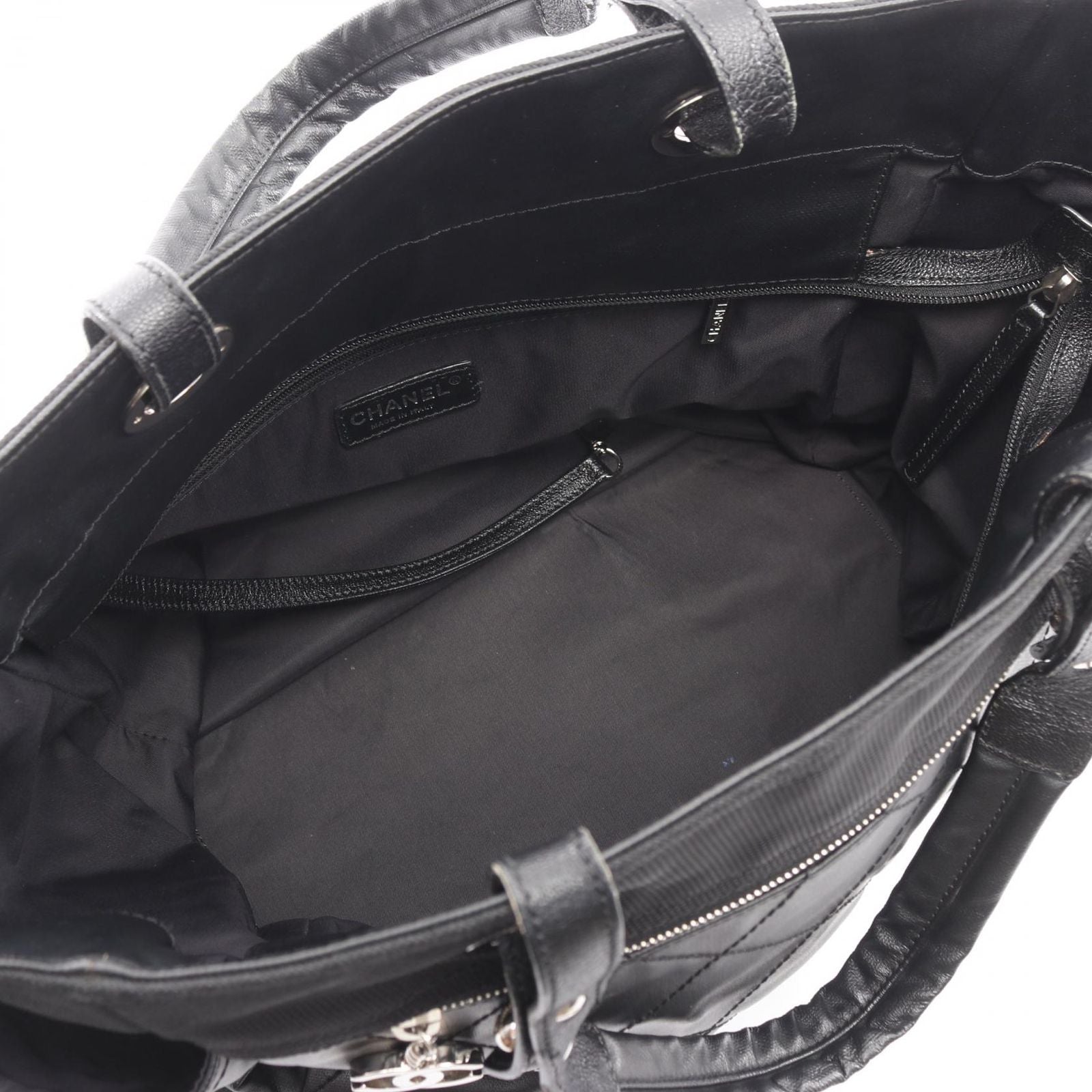 Chanel Tote Paris Biarritz MM Black Leather Canvas — view 3