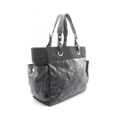 Chanel Tote Paris Biarritz MM Black Leather Canvas — view 2