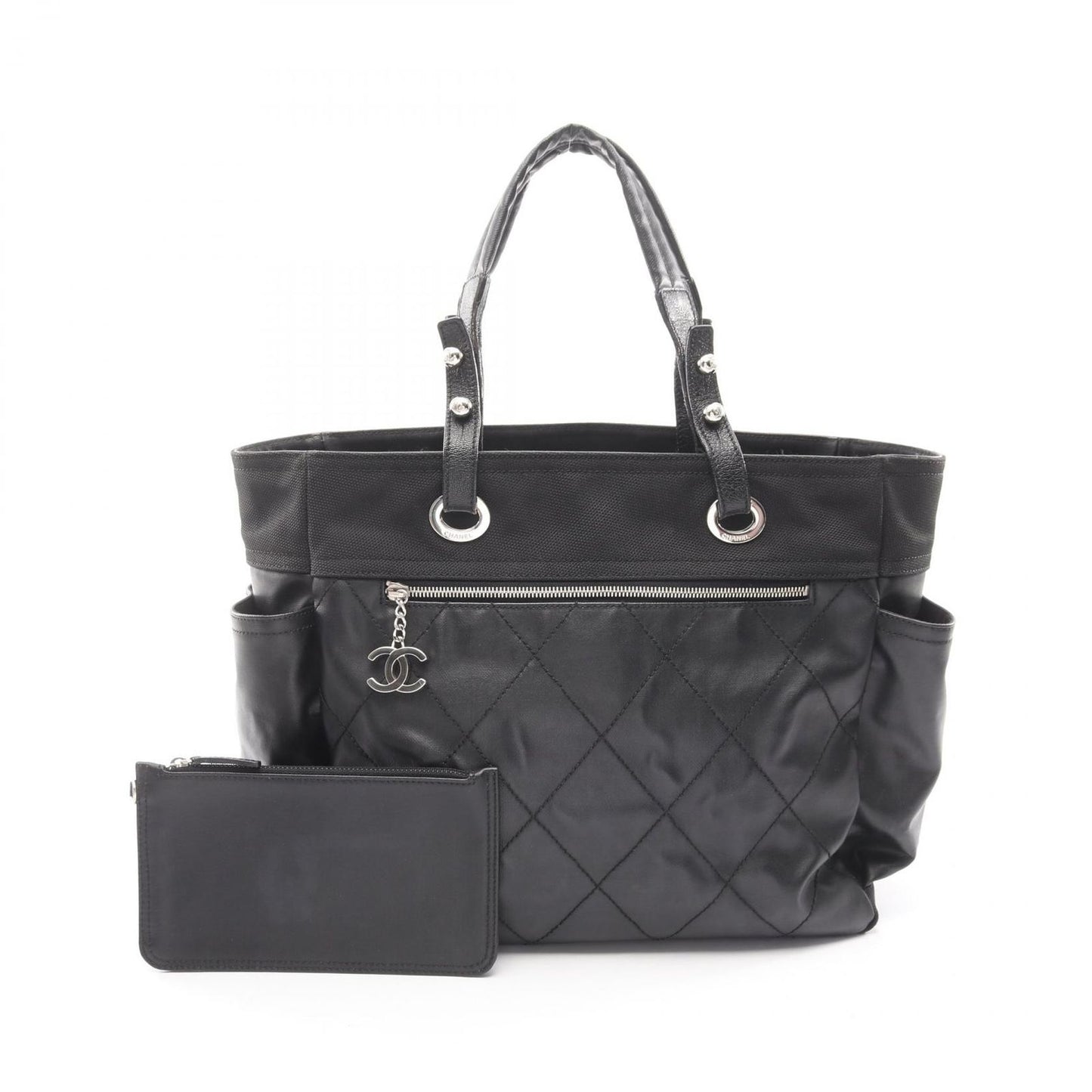 Chanel Tote Paris Biarritz MM Black Leather Canvas