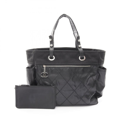 Chanel Tote Paris Biarritz MM Black Leather Canvas