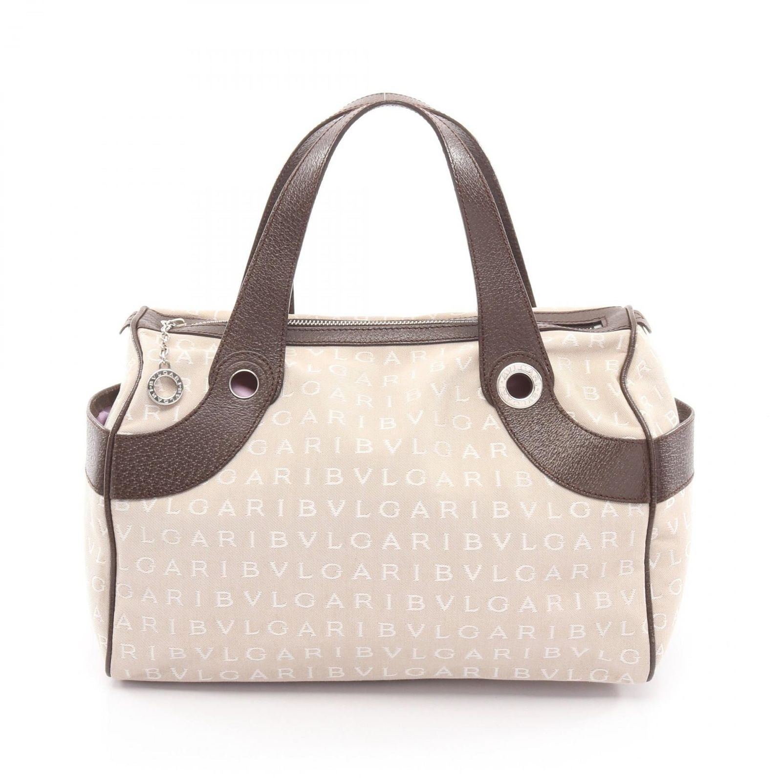 Bvlgari Handbag Logo Mania Beige Canvas Leather