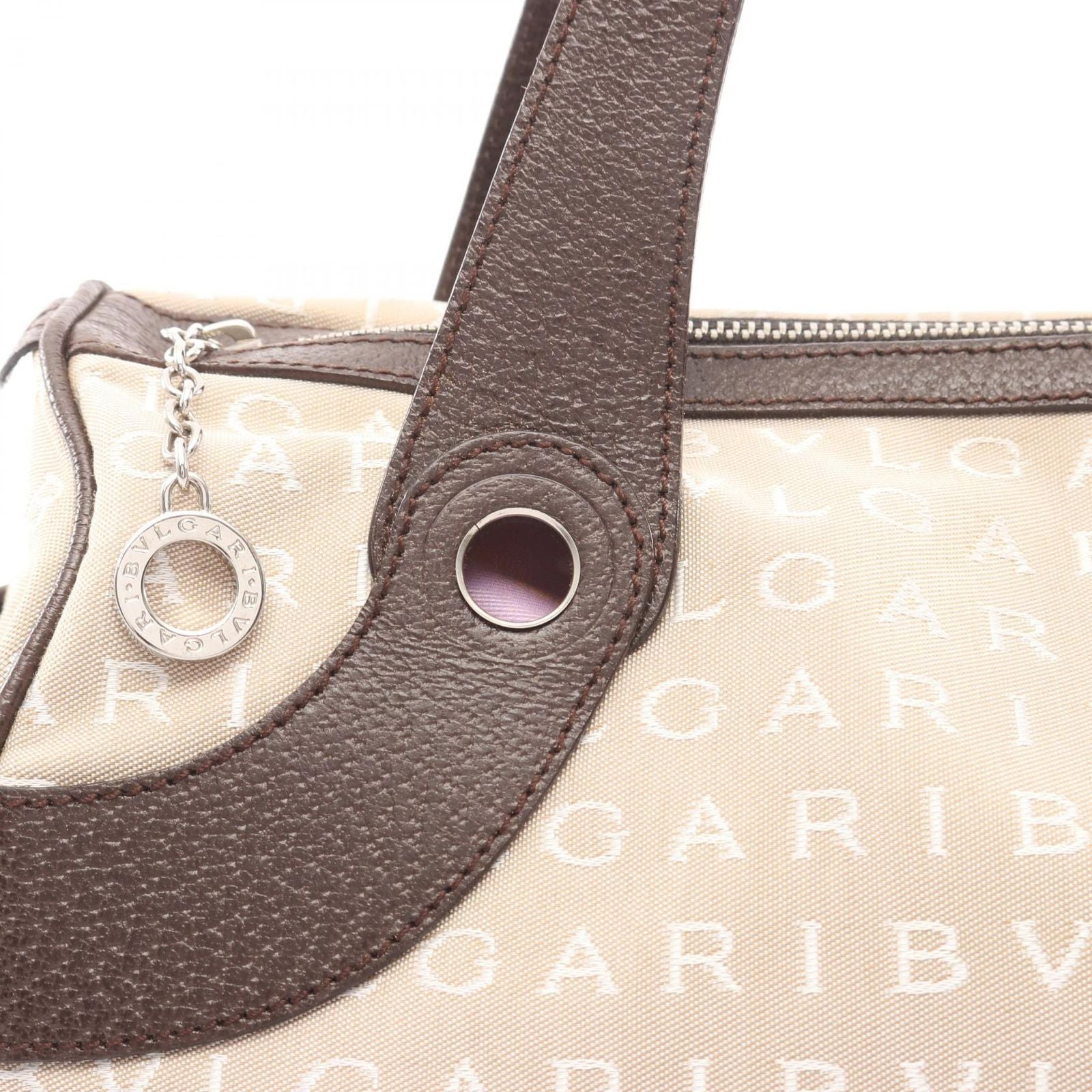 Bvlgari Handbag Logo Mania Beige Canvas Leather — view 5