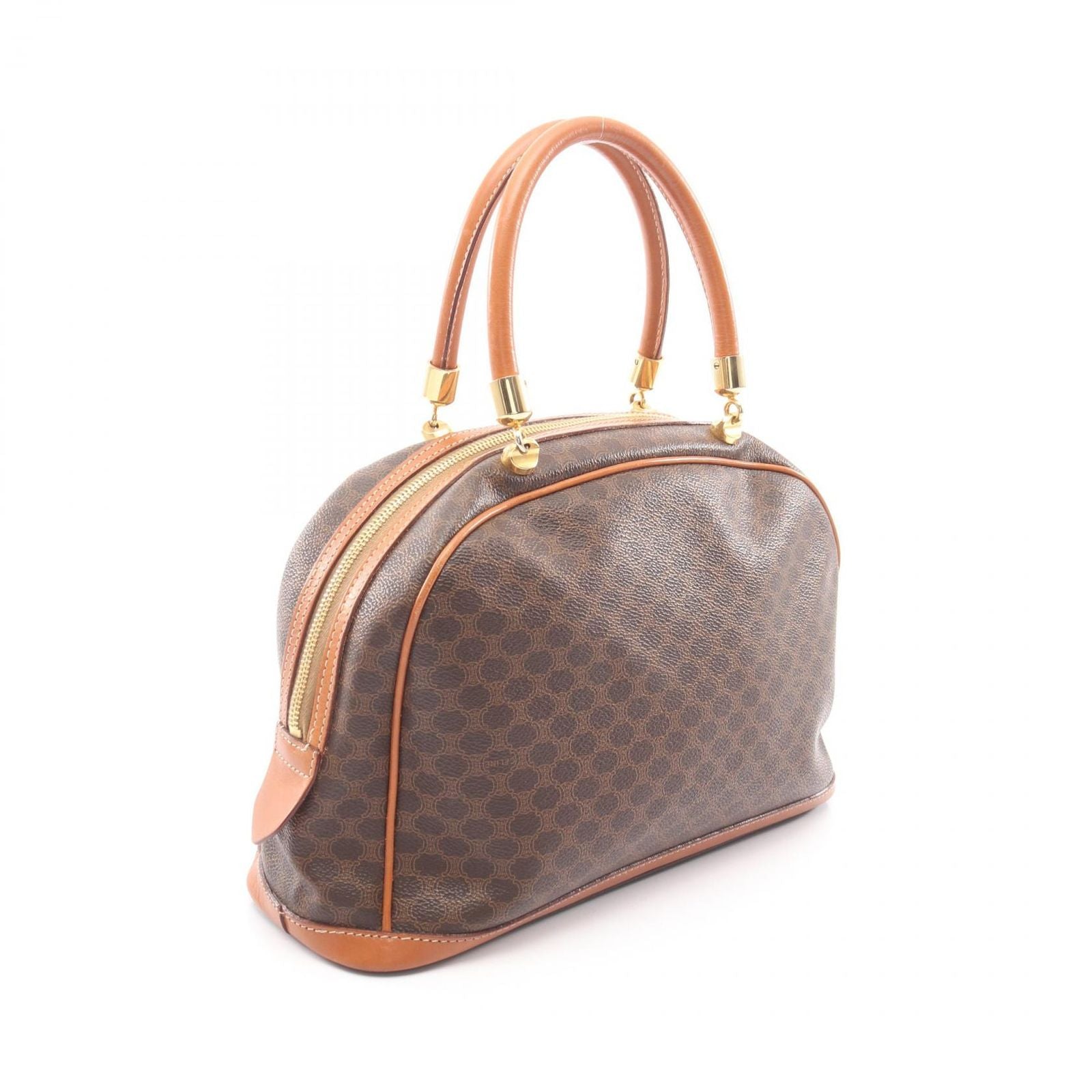 Celine Handbag Macadam Brown Dark Canvas Leather Half Moon Mini Boston — view 2