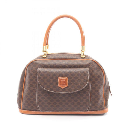 Celine Handbag Macadam Brown Dark Canvas Leather Half Moon Mini Boston