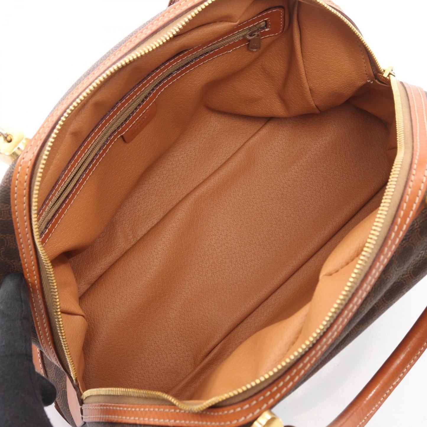 Celine Handbag Macadam Brown Dark Canvas Leather Half Moon Mini Boston — view 3
