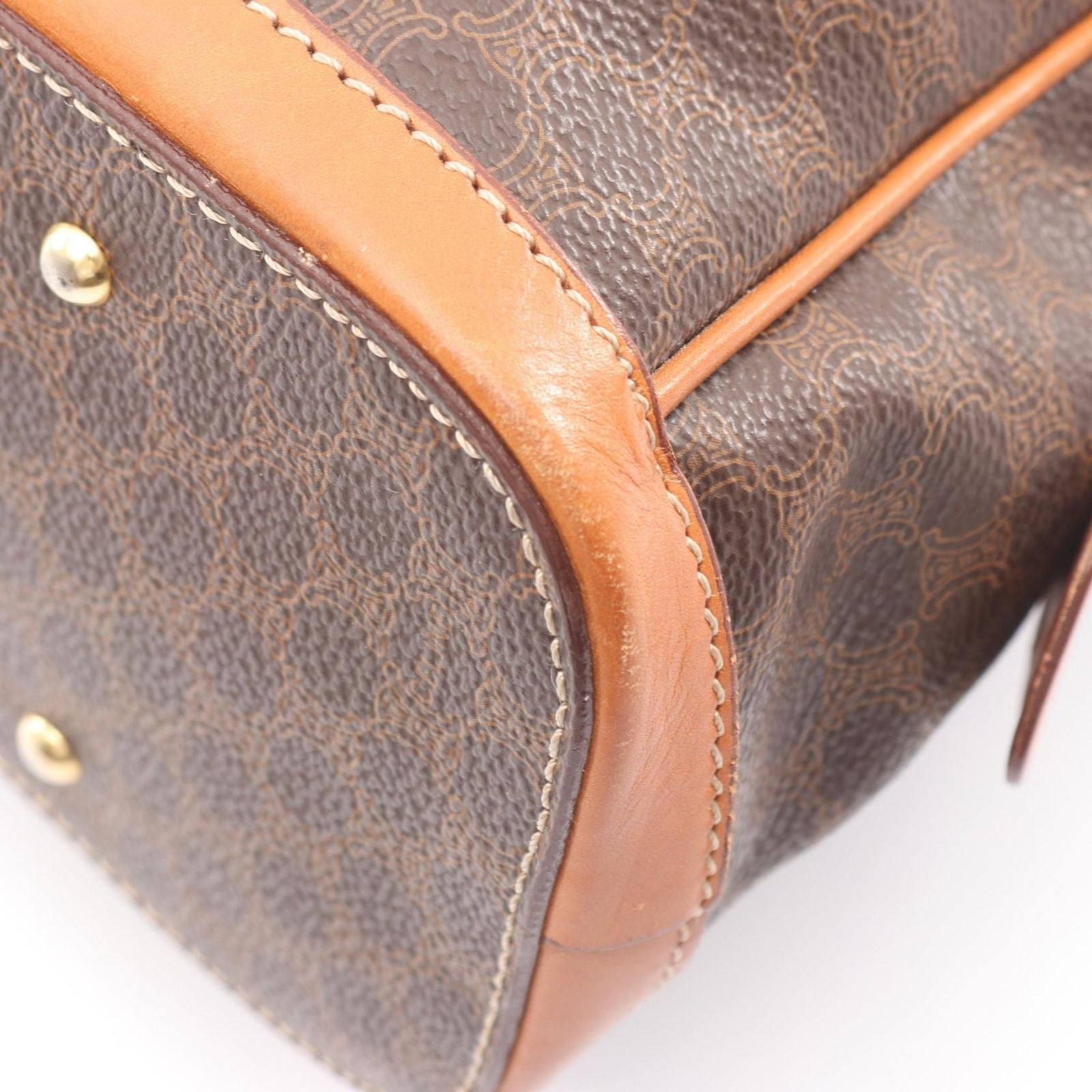 Celine Handbag Macadam Brown Dark Canvas Leather Half Moon Mini Boston — view 5