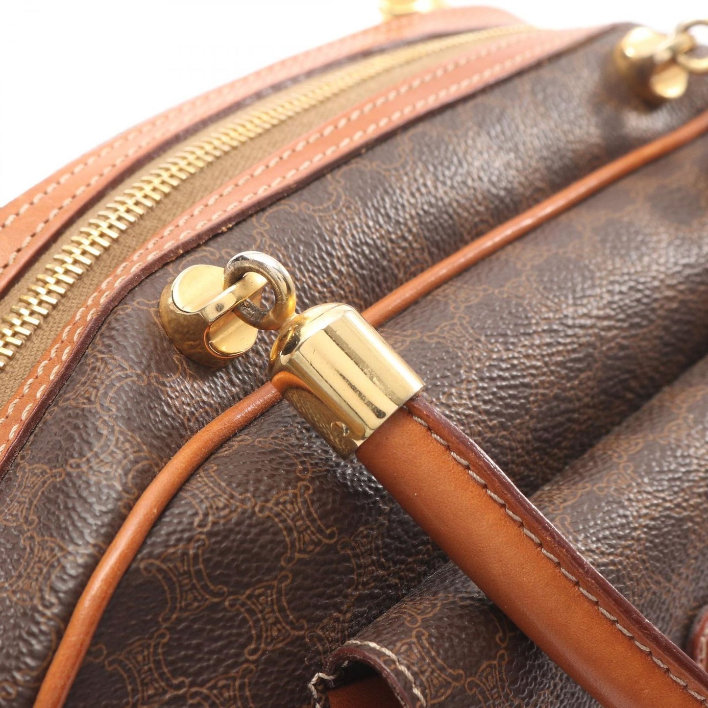 Celine Handbag Macadam Brown Dark Canvas Leather Half Moon Mini Boston — view 7