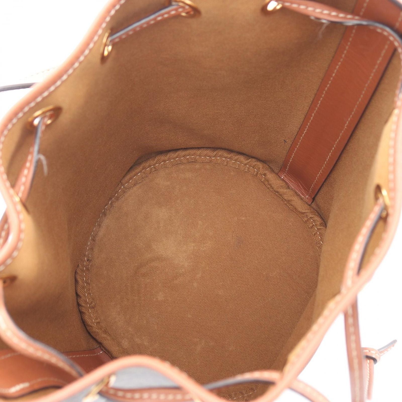Celine Shoulder Bag Triomphe Small Drawstring Brown Gray Canvas Leather — view 3