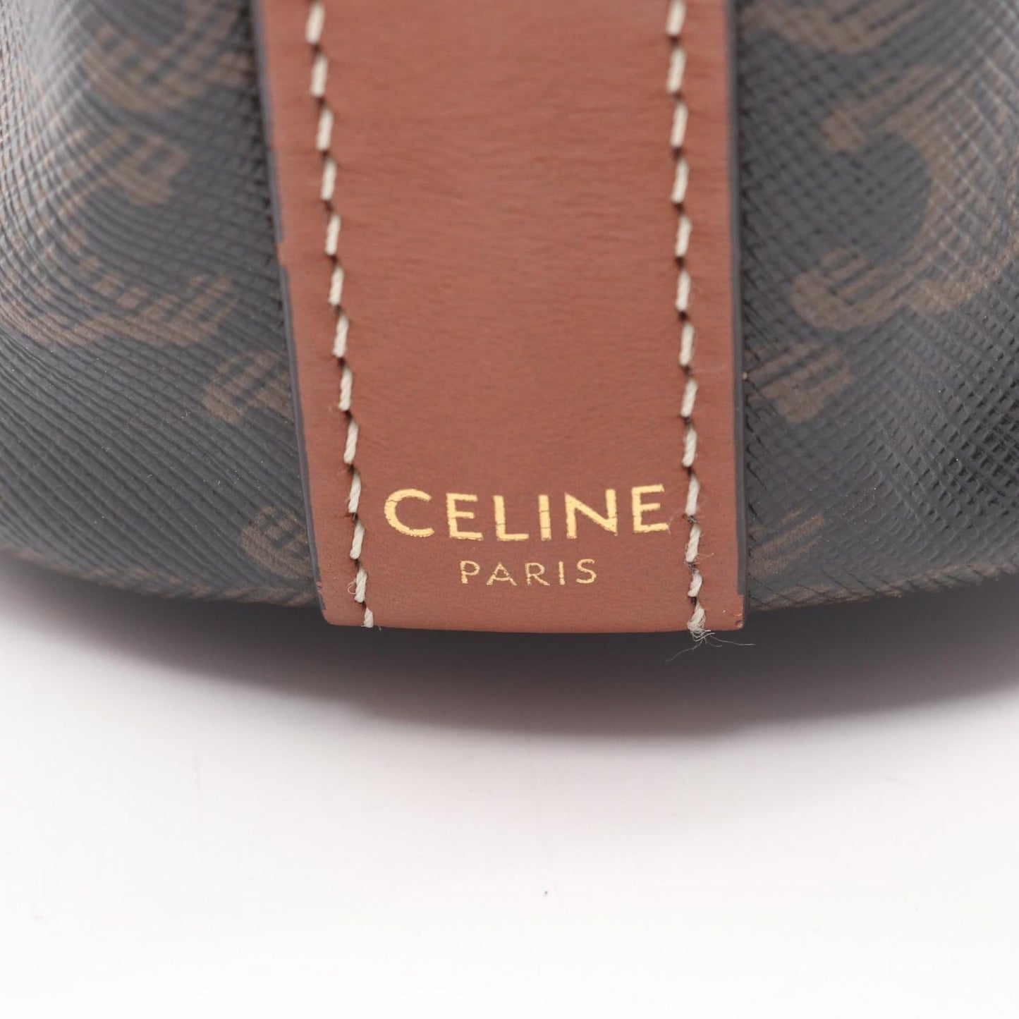 Celine Shoulder Bag Triomphe Small Drawstring Brown Gray Canvas Leather — view 4